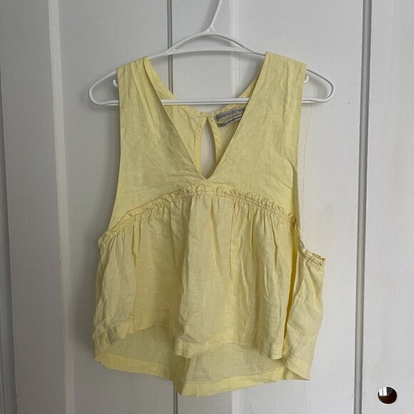 Butter Yellow Linen Sleeveless Babydoll Peplum Top - Picture 1 of 6